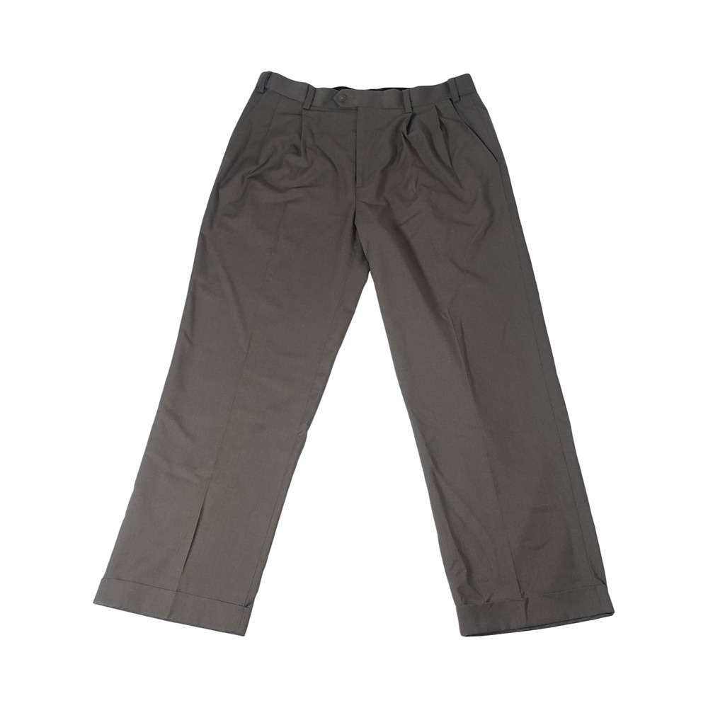 Van Heusen Mens Gray Pleated Cuffed Dress Pants 34x30 Classic Fit Trousers